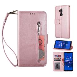 Retro Calfskin Zipper Leather Wallet Case Cover for Huawei Mate 20 Lite - Rose Gold