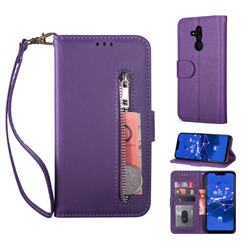 Retro Calfskin Zipper Leather Wallet Case Cover for Huawei Mate 20 Lite - Purple