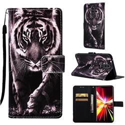 Black and White Tiger Matte Leather Wallet Phone Case for Huawei Mate 20 Lite
