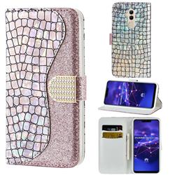 Glitter Diamond Buckle Laser Stitching Leather Wallet Phone Case for Huawei Mate 20 Lite - Pink