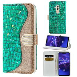 Glitter Diamond Buckle Laser Stitching Leather Wallet Phone Case for Huawei Mate 20 Lite - Green
