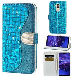 Glitter Diamond Buckle Laser Stitching Leather Wallet Phone Case for Huawei Mate 20 Lite - Blue