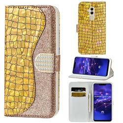 Glitter Diamond Buckle Laser Stitching Leather Wallet Phone Case for Huawei Mate 20 Lite - Gold
