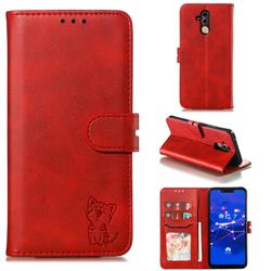 Embossing Happy Cat Leather Wallet Case for Huawei Mate 20 Lite - Red