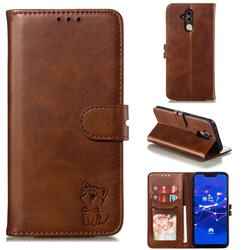 Embossing Happy Cat Leather Wallet Case for Huawei Mate 20 Lite - Brown