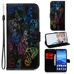 Black Butterfly Laser Shining Leather Wallet Phone Case for Huawei Mate 20 Lite