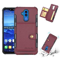 Brush Multi-function Leather Phone Case for Huawei Mate 20 Lite - Wine Red