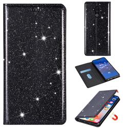Ultra Slim Glitter Powder Magnetic Automatic Suction Leather Wallet Case for Huawei Mate 20 Lite - Black