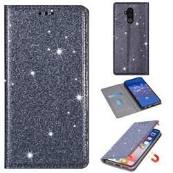 Ultra Slim Glitter Powder Magnetic Automatic Suction Leather Wallet Case for Huawei Mate 20 Lite - Gray