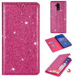 Ultra Slim Glitter Powder Magnetic Automatic Suction Leather Wallet Case for Huawei Mate 20 Lite - Rose Red