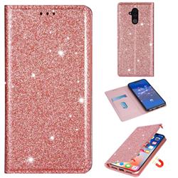Ultra Slim Glitter Powder Magnetic Automatic Suction Leather Wallet Case for Huawei Mate 20 Lite - Rose Gold