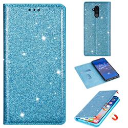 Ultra Slim Glitter Powder Magnetic Automatic Suction Leather Wallet Case for Huawei Mate 20 Lite - Blue