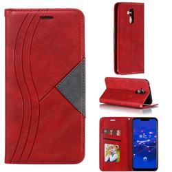 Retro S Streak Magnetic Leather Wallet Phone Case for Huawei Mate 20 Lite - Red