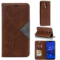 Retro S Streak Magnetic Leather Wallet Phone Case for Huawei Mate 20 Lite - Brown