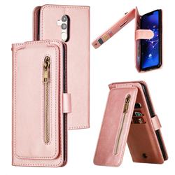 Multifunction 9 Cards Leather Zipper Wallet Phone Case for Huawei Mate 20 Lite - Rose Gold