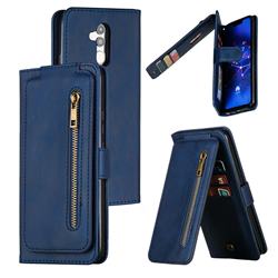 Multifunction 9 Cards Leather Zipper Wallet Phone Case for Huawei Mate 20 Lite - Blue
