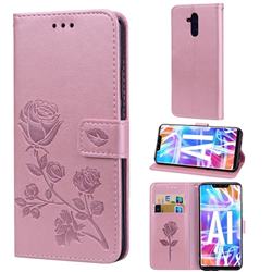 Embossing Rose Flower Leather Wallet Case for Huawei Mate 20 Lite - Rose Gold