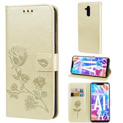 Embossing Rose Flower Leather Wallet Case for Huawei Mate 20 Lite - Golden