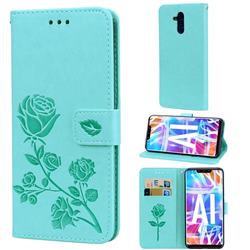 Embossing Rose Flower Leather Wallet Case for Huawei Mate 20 Lite - Green