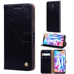 Luxury Retro Oil Wax PU Leather Wallet Phone Case for Huawei Mate 20 Lite - Deep Black