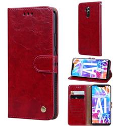 Luxury Retro Oil Wax PU Leather Wallet Phone Case for Huawei Mate 20 Lite - Brown Red