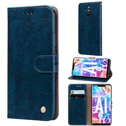 Luxury Retro Oil Wax PU Leather Wallet Phone Case for Huawei Mate 20 Lite - Sapphire
