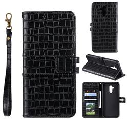 Luxury Crocodile Magnetic Leather Wallet Phone Case for Huawei Mate 20 Lite - Black