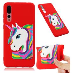 Rainbow Unicorn Soft 3D Silicone Case for Huawei Mate 20 Pro - Red