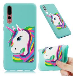 Rainbow Unicorn Soft 3D Silicone Case for Huawei Mate 20 Pro - Sky Blue