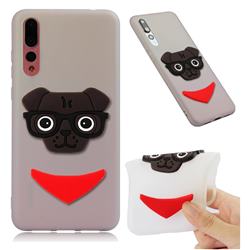 Glasses Dog Soft 3D Silicone Case for Huawei Mate 20 Pro - Translucent White
