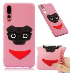 Glasses Dog Soft 3D Silicone Case for Huawei Mate 20 Pro - Pink