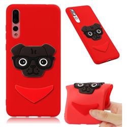 Glasses Dog Soft 3D Silicone Case for Huawei Mate 20 Pro - Red