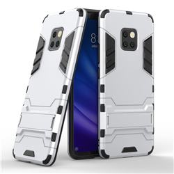 Armor Premium Tactical Grip Kickstand Shockproof Dual Layer Rugged Hard Cover for Huawei Mate 20 Pro - Silver