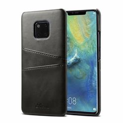 Suteni Retro Classic Card Slots Calf Leather Coated Back Cover for Huawei Mate 20 Pro - Black