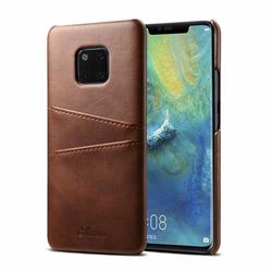 Suteni Retro Classic Card Slots Calf Leather Coated Back Cover for Huawei Mate 20 Pro - Brown