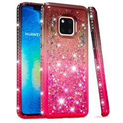 Diamond Frame Liquid Glitter Quicksand Sequins Phone Case for Huawei Mate 20 Pro - Gray Pink