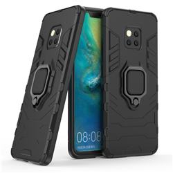 Black Panther Armor Metal Ring Grip Shockproof Dual Layer Rugged Hard Cover for Huawei Mate 20 Pro - Black