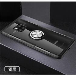 Acrylic Glass Carbon Invisible Ring Holder Phone Cover for Huawei Mate 20 Pro - Silver Black