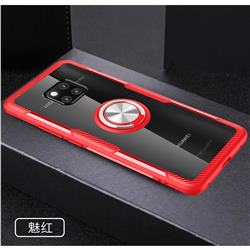 Acrylic Glass Carbon Invisible Ring Holder Phone Cover for Huawei Mate 20 Pro - Charm Red