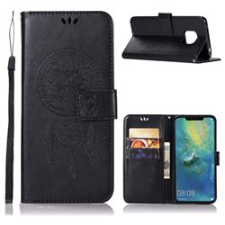 Intricate Embossing Owl Campanula Leather Wallet Case for Huawei Mate 20 Pro - Black