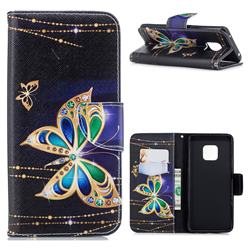 Golden Shining Butterfly Leather Wallet Case for Huawei Mate 20 Pro