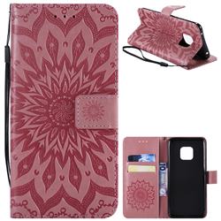Embossing Sunflower Leather Wallet Case for Huawei Mate 20 Pro - Pink