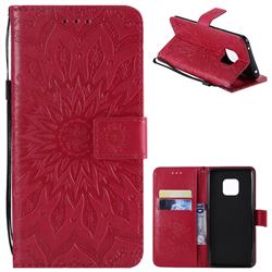 Embossing Sunflower Leather Wallet Case for Huawei Mate 20 Pro - Red