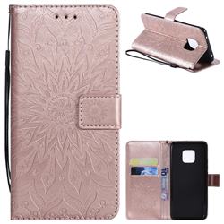 Embossing Sunflower Leather Wallet Case for Huawei Mate 20 Pro - Rose Gold