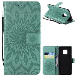 Embossing Sunflower Leather Wallet Case for Huawei Mate 20 Pro - Green
