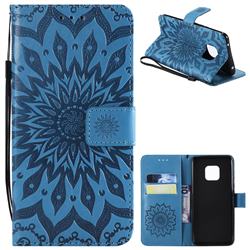 Embossing Sunflower Leather Wallet Case for Huawei Mate 20 Pro - Blue