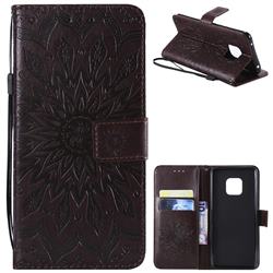 Embossing Sunflower Leather Wallet Case for Huawei Mate 20 Pro - Brown