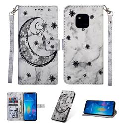 Moon Flower Marble Leather Wallet Phone Case for Huawei Mate 20 Pro - Black