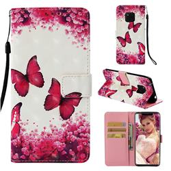 Rose Butterfly 3D Painted Leather Wallet Case for Huawei Mate 20 Pro