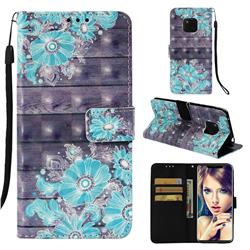 Blue Flower 3D Painted Leather Wallet Case for Huawei Mate 20 Pro